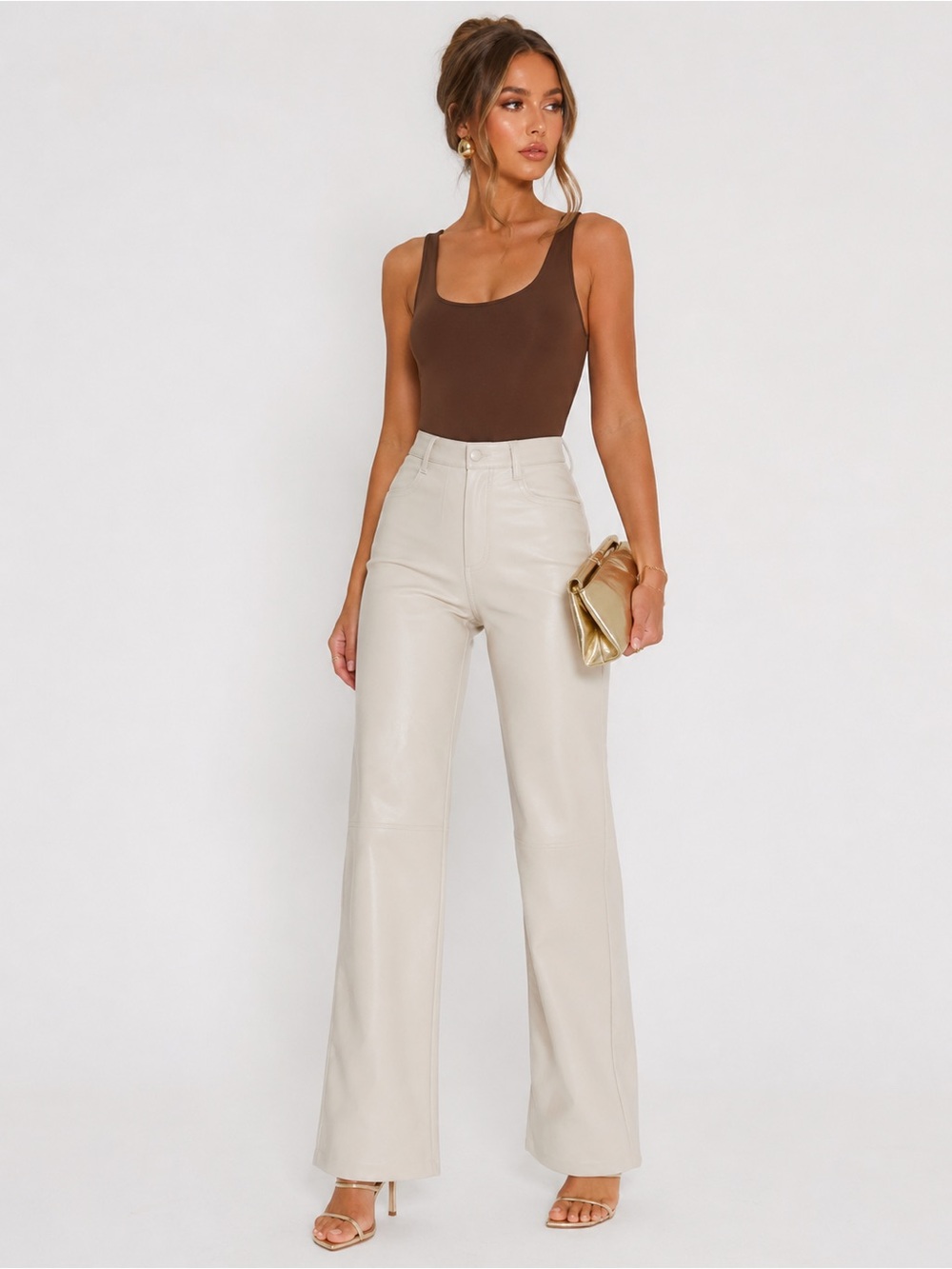 Wilfred Beatrix Vegan Leather High Rise Wide Leg Pants Birch Size 2 NWT